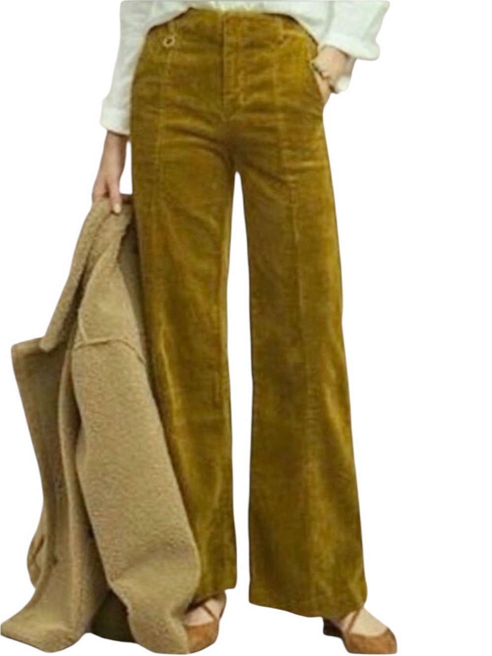Ett:Twa by Anthropologie Wide Wale Corduroy Trouser Wide Leg Pants Chartreuse 29